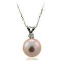 Sterling Silver FW Pink Pearl/ Diamond Necklace (8-8.5 mm)