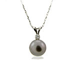 Sterling Silver Grey FW Pearl/ Diamond Necklace (8-8.5 mm)