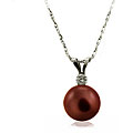 Sterling Silver Chocolate FW Pearl/ Diamond Necklace (8-8.5 mm)