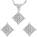 Sterling Silver Diamond Illusion Earrings/ Necklace Set