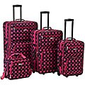 Rockland Pink Dot Black 4-piece Expandable Luggage Set