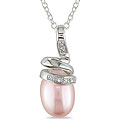 Sterling Silver Pink FW Pearl and Diamond Necklace (9-10 mm)