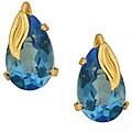 14k Yellow Gold London Blue Topaz Leaf-accent Studs