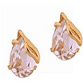14k Yellow Gold White Topaz Leaf-accent Studs