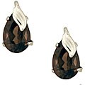 14k White Gold Smokey Quartz Leaf-accent Studs
