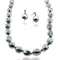 Silver Freshwater Baroque Pearl Necklace/ Earrings Set (10-11 mm)
