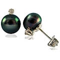 Sterling Silver Black FW Pearl/ 1/10ct TDW Diamond Earrings (8-8.5 mm)