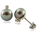 Sterling Silver Grey FW Pearl/ 1/10ct TDW Diamond Earrings (8-8.5 mm)