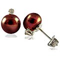 Sterling Silver Black FW Pearl/ 1/10ct TDW Diamond Earrings (8-8.5 mm)