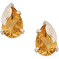 14k White Gold Citrine Leaf-accent Studs