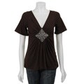 Simply Irresistible Women's Brown Jewel Center Shirt