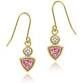 14k Gold Pink and Clear CZ Dangle Earrings