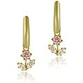 14k Gold Pink and Clear CZ Flower Dangle Earrings