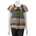Sugar Lips Short-sleeve Paisley Blouse with Velvet Trim