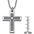 Stainless Steel Black Enamel Greek Key Cross Necklace