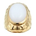 14k Gold over Silver White Agate Hammered Ring