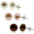 Sterling Silver Freshwater Pearl Stud Earrings (Set of 3)