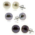 Sterling Silver Freshwater Pearl Stud Earrings (Set of 3)
