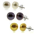 Sterling Silver Freshwater Pearl Stud Earrings (Set of 3)