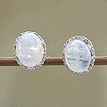 Sterling Silver 'Morning Frost' Moonstone Stud Earrings (India)