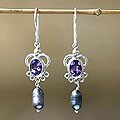 Sterling Silver 'For You' Amethyst/ Pearl Earrings (Indonesia)
