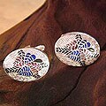 Sterling Silver and Enamel 'New Leaf' Cuff Links (India)