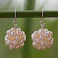 Stainless Steel 'Snowball' Pearl Cluster Earrings (Thailand)