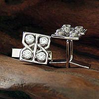 Sterling Silver 'Ice Cubes' Cubic Zirconia Cuff Links (India)