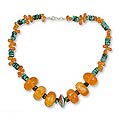 Sterling Silver 'Sunburst' Amber and Carnelian Choker (India)