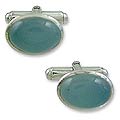 Sterling Silver 'Blue Halo' Chalcedony Cuff Links (India)