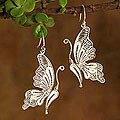 Sterling Silver 'White Butterfly' Filigree Earrings (Peru)