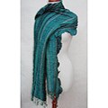 Turquoise Stripped Ruffle Merino Wool Shawl (India)