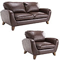 Ventura Premium Brown Leather Sofa and Chair Set