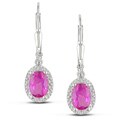 Sterling Silver Created Pink Sapphire and Diamond Accent Earrings