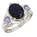 14k White Gold Iolite and Tanzanite Ring
