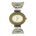 Geneva Platinum Women's Two-tone Cubic Zirconia Cuff Watch