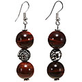 Handmade Tiger Iron and Silver Bead Dangle Earrings (Thailand)