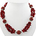 Silver Accent Polished Red Coral Necklace (Thailand)