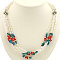 Silver White Pearl, Coral and Turquoise Necklace (Thailand)