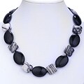 Sterling Silver Jasper and Black Crystal Bead Necklace (Thailand)