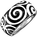 Silvertone Black Enamel Swirl Bangle Bracelet