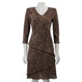 Connected Apparel Women's Brown/ Ivory 3/4-sleeve Printed Dress