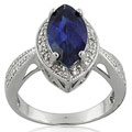 Sterling Silver Sapphire and 1/10ct TWD Diamond Ring