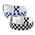 Men's White Checker Studs Faux Leather Belt