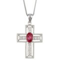14k White Gold Ruby and 1/6ct TDW Diamond Cross Necklace