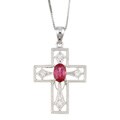 14k White Gold Ruby and 1/10ct TDW Diamond Cross Necklace