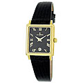 Le Chateau Women's Goldplated Black Leather Strap Watch