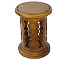Handmade Carved Acacia Wood Round End/ Side Table (Thailand)