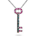 14k White Gold Ruby and 1/10ct TDW Blue Diamond Key Necklace