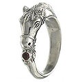 Sterling Silver Garnet Men's 'Spirited Horse' Ring (Indonesia)